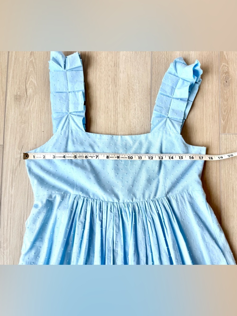 Lake Lolly Dress in Morning Blue Swiss Dot M Midi EUC Feminine Ruffles Pockets - Picture 12 of 12